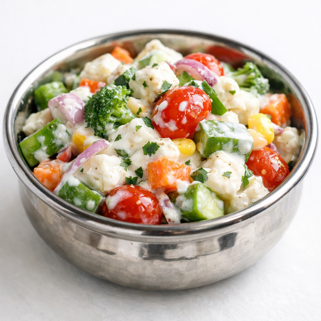Mixed vegetable salad with curd sauce
