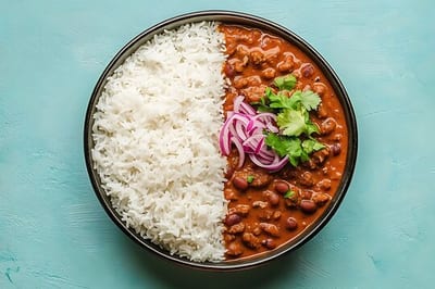 Rajma Rice with salad and curd