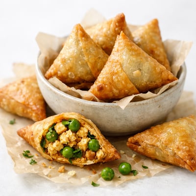 Paneer and pea samosa