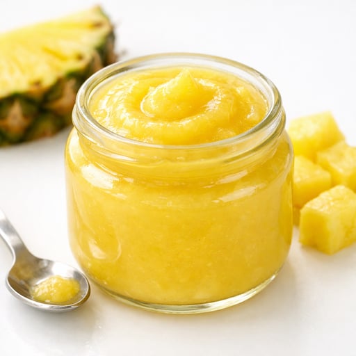 Babyfood, dessert, fruit pudding, pineapple, strained