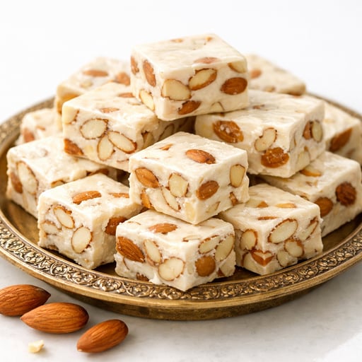 Candies, nougat, with almonds