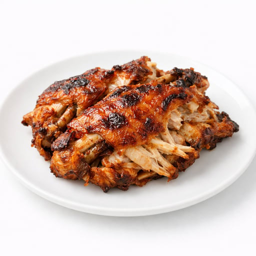 Chicken, broiler, rotisserie, BBQ, back meat only
