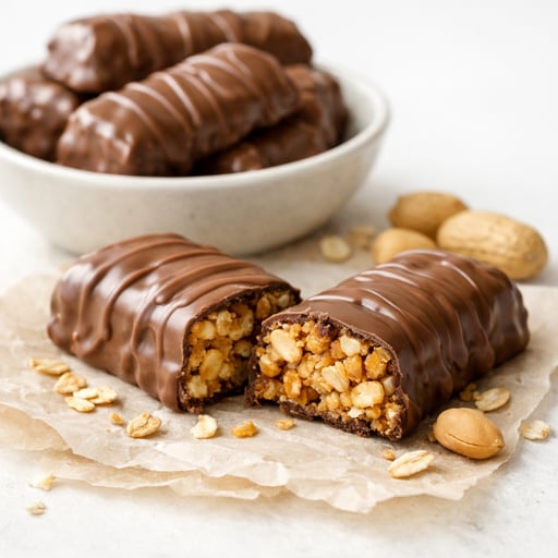 Granola bar, soft, milk chocolate coated, peanut butter