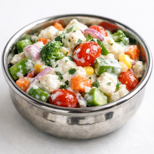 Mixed vegetable salad with curd sauce