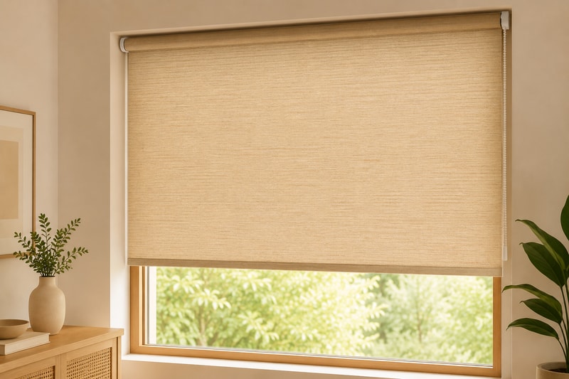 Premium Roller Blinds installed on a modern window for privacy, sunlight control, and elegant interiors