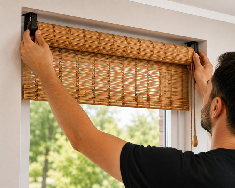Natural Bamboo Chick Blinds installed on a balcony for shade, privacy, and outdoor protection