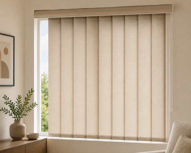 Premium Vertical Blinds installed on large office windows for privacy and adjustable light control